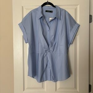 Lauren Ralph Lauren Womens Short Sleeve Twisted Front Shirt Size 2X Blue NWT